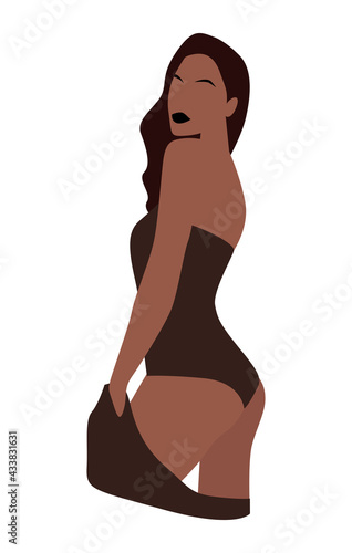 Abstract woman body silhouette in bikini. Young girl wearing summer beach swimsuit. Female body. Minimalist fashion trendy vector illustration isolated on white. Beautiful attractive lady figure.