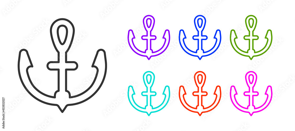 Black line Anchor icon isolated on white background. Set icons colorful. Vector Black line Anchor icon isolated on white background. Set icons colorful. Vector
