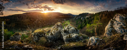 Panoramic view from the limestone peak to Pradnik Valley. Ojcowski National Park © aboutfoto