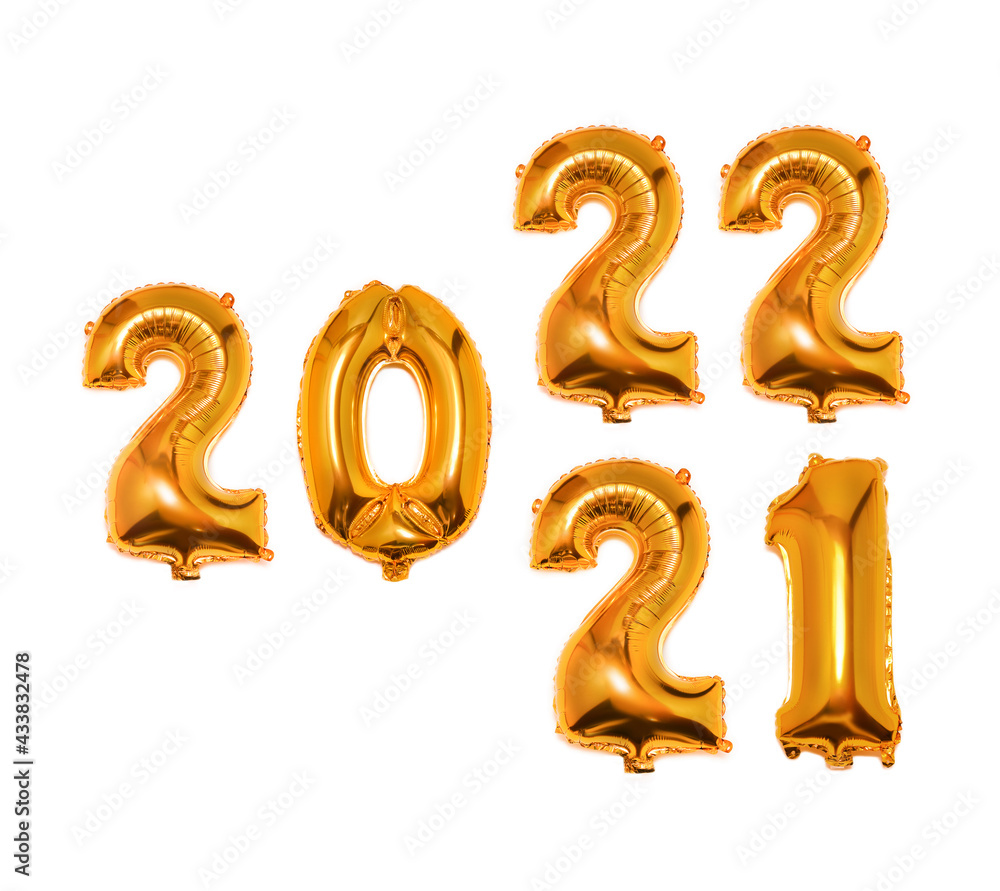 2022 countdown timer isolated on white background.Foil Golden Christmas 2022 balloons in form of numbers. Happy New Year 2022. 2022 countdown timer isolated on white background.Foil Golden Christmas 2022 balloons in form of numbers. Happy New Year 2022.