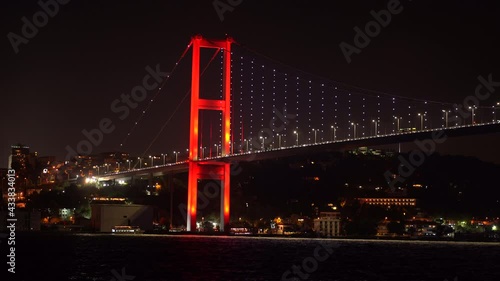 Istanbul, general views of the Bosphorus Bridge at night, 15 July Martyrs Bridge