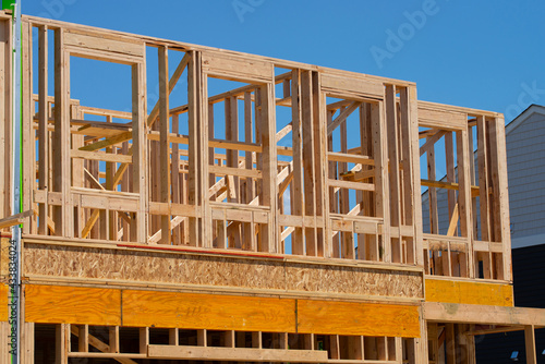 Fotografija the frame of the second floor of a plywood house