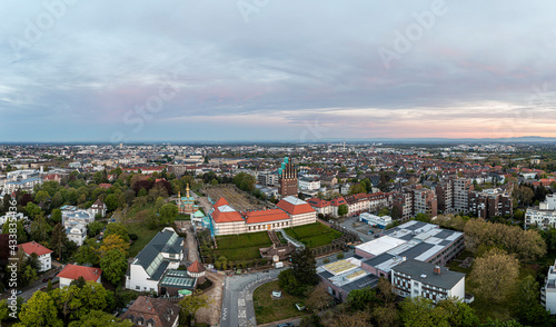 Drone panorama of the Hessian university city Darmstadt in Germany