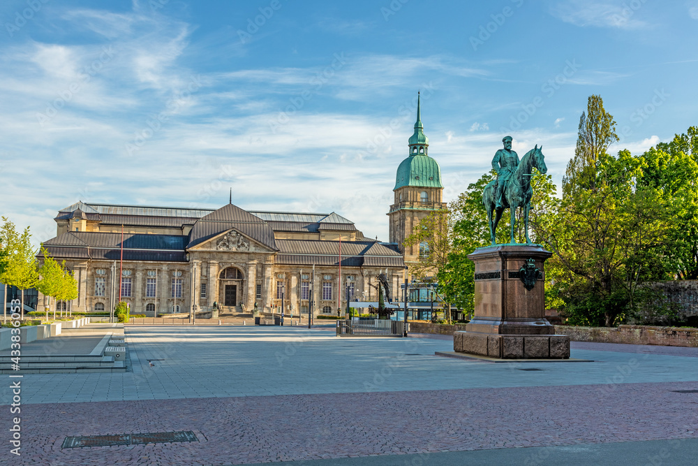 Panoramic view over Friedensplatz square to Hessian State Museum in German university city Darmstadt