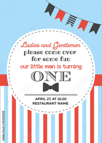 Invitation for the first baby boy's birthday vector card