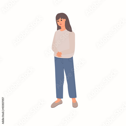 Unhappy woman with psychological trauma flat vector illustration isolated