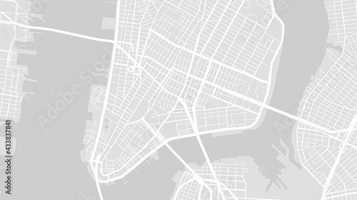 Grey and white New York city area vector background map, streets and water cartography illustration.