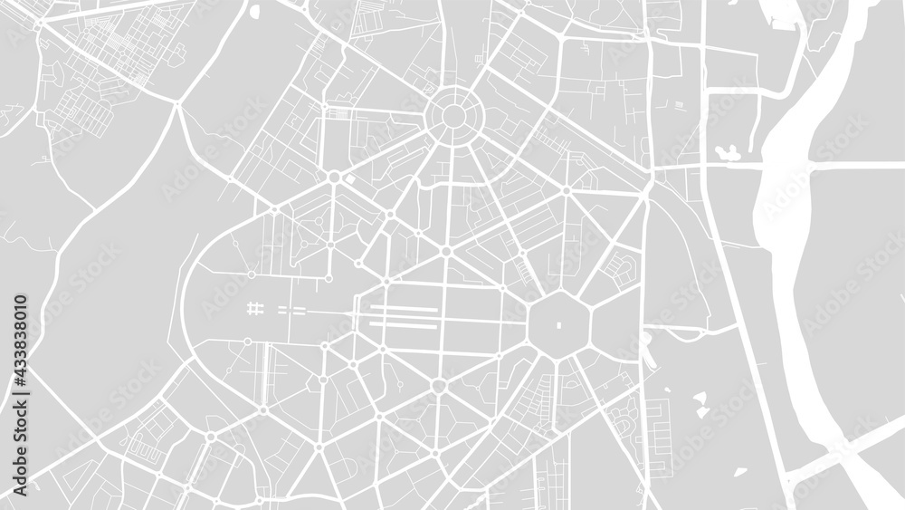 Grey and white Delhi city area vector background map, streets and water cartography illustration.