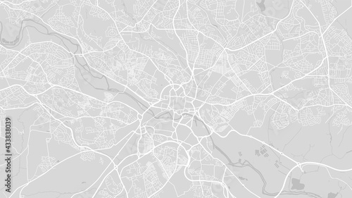 White and light grey Leeds city area vector background map, streets and water cartography illustration.
