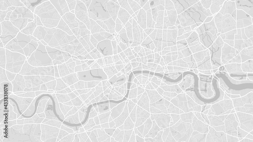White and light grey London city area vector background map, streets and water cartography illustration.
