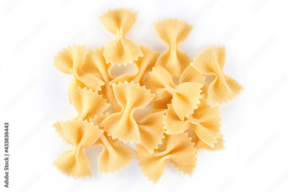 Pasta, macaroni, spaghetti isolated on white background close up, flat lay, clipping path