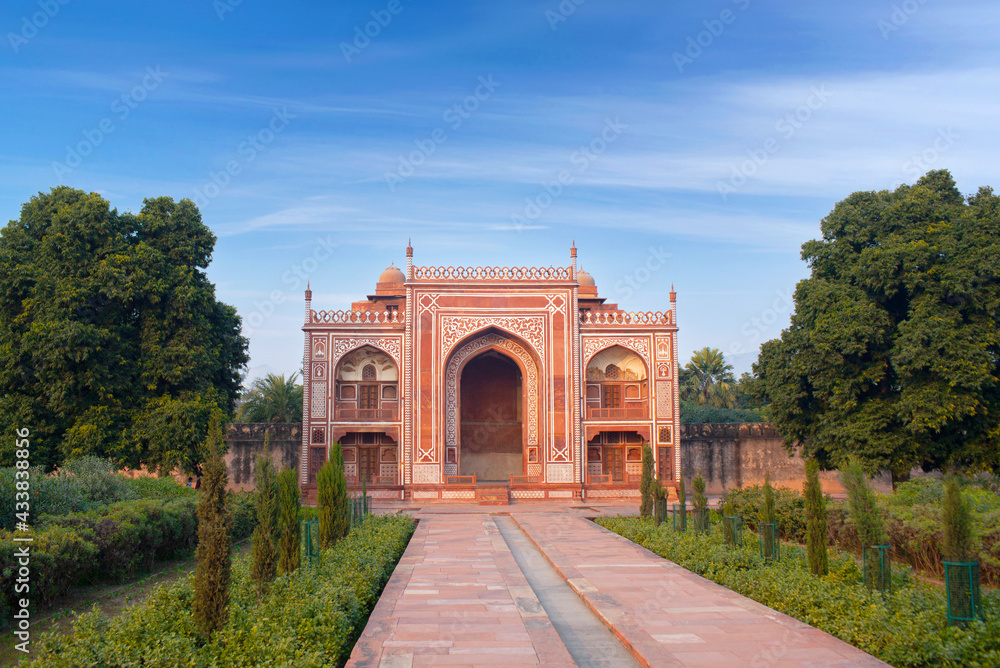Fototapeta premium Entrance gate of the tomb of Itimad-Ud-Daulah. It is a Mughal mausoleum in Agra, Uttar Pradesh, India