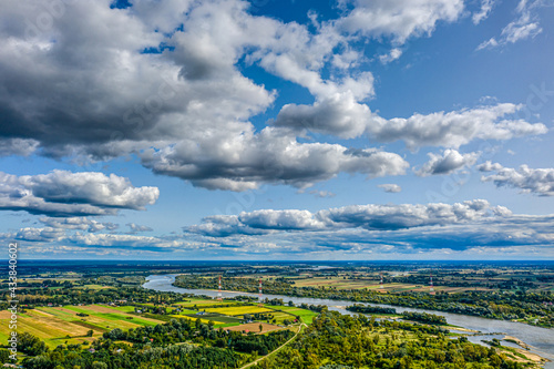 Moody sky over Vistula river aerial view