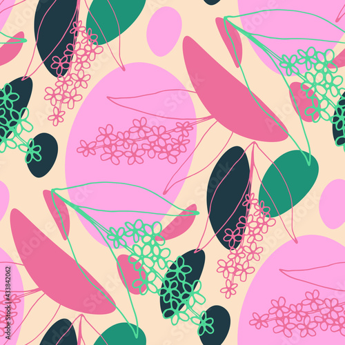 Line art floral pattern. Trendy texture for any purposes. Bright and colorful spring or summer print. 