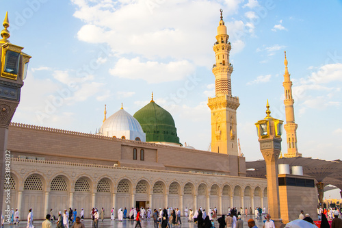 Medina, Masjid Nabawi. Second Islamic mosque in Madinah al Munawwarah. Muslim pilgrims in Medina. photo