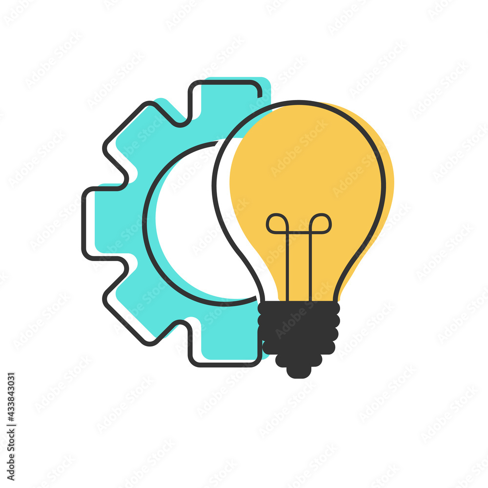Creative idea development, Light bulb flat line icon on white background Creative idea development, Light bulb flat line icon on white background