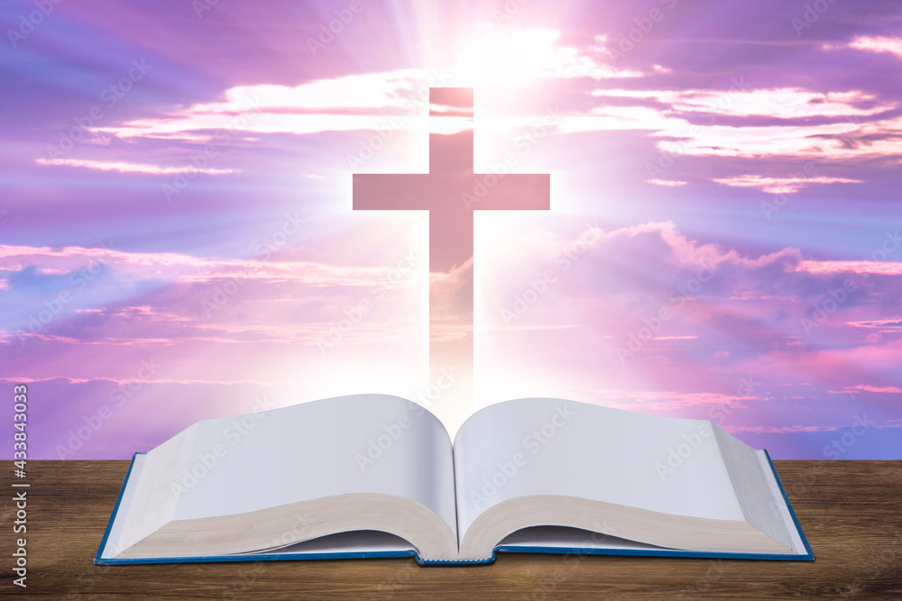 Religious concept with cross and bible book Religious concept with cross and bible book