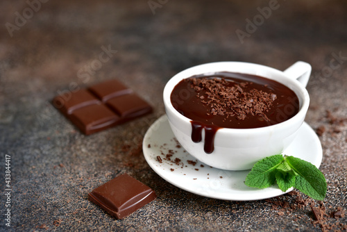 Delicious hot chocolate with mint.