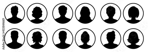 Set user avatar icon, button, profile symbol, flat person sign, man and woman icons – stock vector