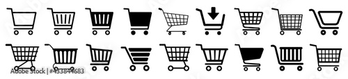 Shop cart icon set, buy and sale symbol. Full and empty shopping cart. Shopping basket icon sign – vector