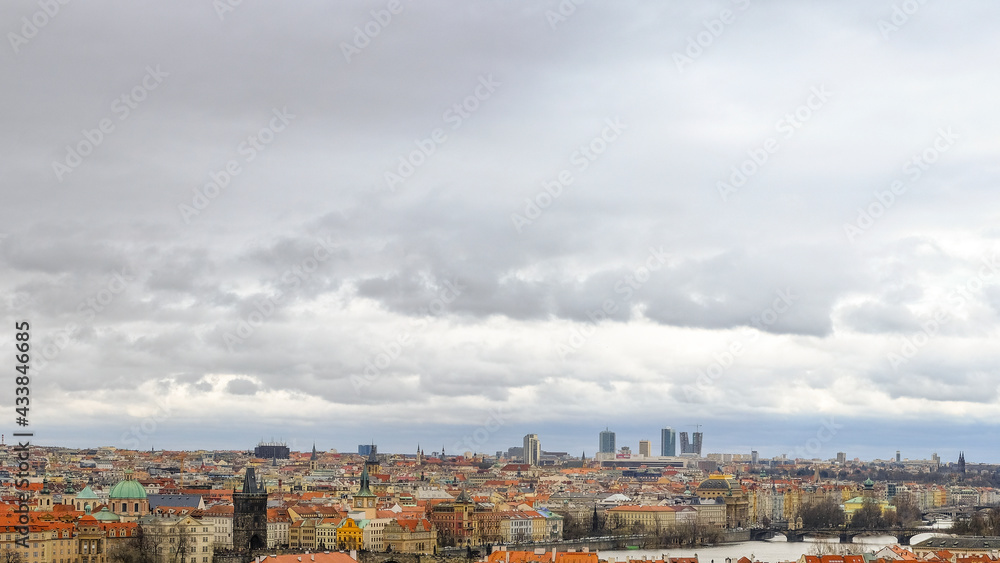 Landscape top view of famous Prague city skyline buildings,European landmarks,Travel destinations