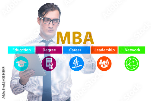 Businessman in Master of business administration concept