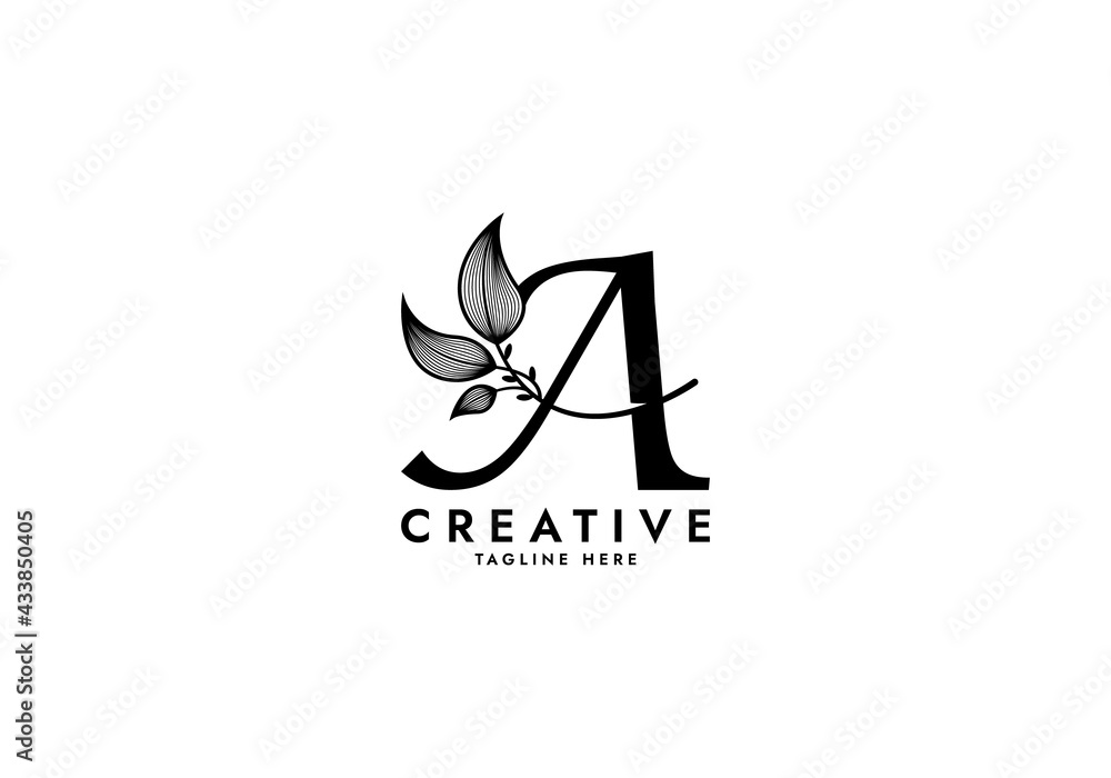 Letter A Linked Leaf Logo, Black color, unique design