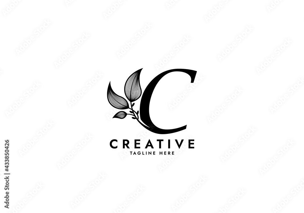 Letter C Linked Leaf Logo, Black color, unique design