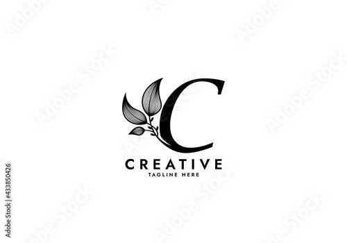Fototapeta Naklejka Na Ścianę i Meble -  Letter C Linked Leaf Logo, Black color, unique design