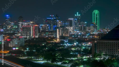 Zooming HD of Dallas Night Skyline with Clouds Passing over it