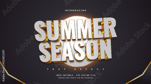 Summer Season Text in White and Gold with Embossed Effect. Editable Text Style Effect