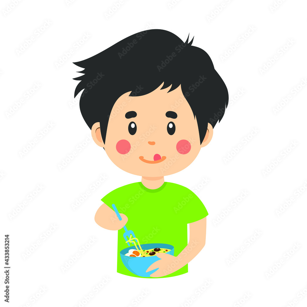 Happy Kid Eating Noodle