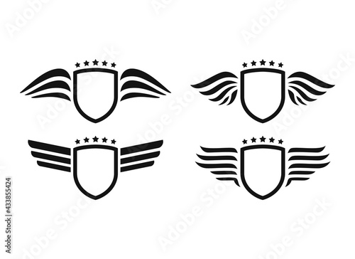Shield with freedom wing and stars logo icon frame template set