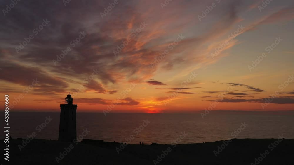 Drone Flight Of Rubjerg Knude Lighthouse At Sunset Drone Flight Of Rubjerg Knude Lighthouse At Sunset