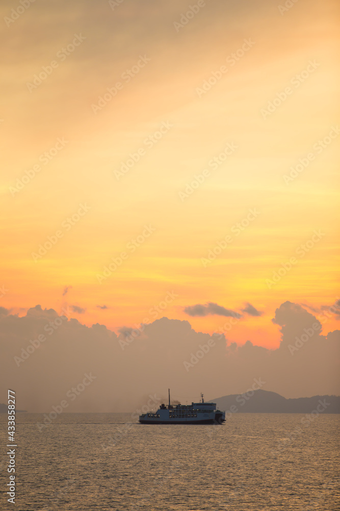 Scenic landscape view of island during sunset Scenic landscape view of island during sunset
