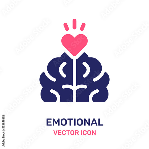 Brain with heart icon vector. Emotional concept