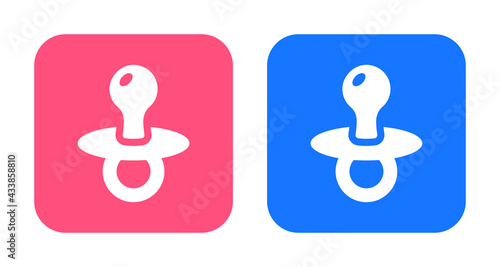 Baby pacifier icon on blue and pick sign. Vector illustration