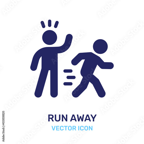 Man run away icon. Person running in front of people. Vector illustration
