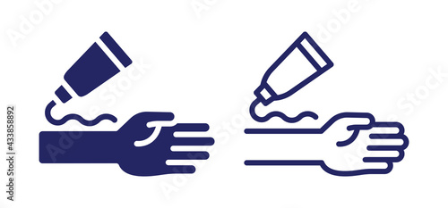 Spread cream or relief gel on arm icon vector illustration.
