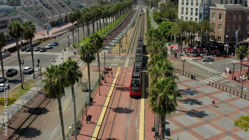 Downtown Aerial view of trolley in San Diego photo