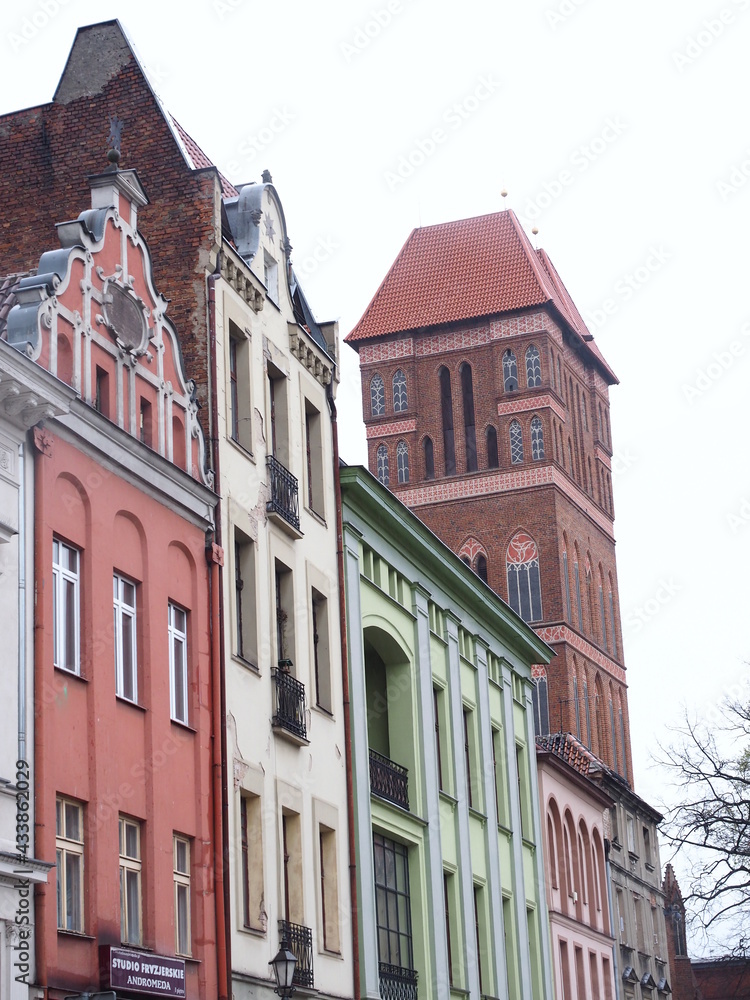 A row of old buildings in Toruń, Poland