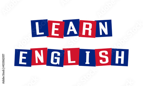 learn english text in disordered squares painted in uk flag colors