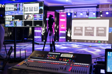 Live internet streaming of business conference meeting,online webinar or seminar via social network broadcast in new normal, covid outbreak,elearning.