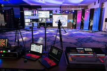 Live internet streaming of business conference meeting,online webinar or seminar via social network broadcast in new normal, covid outbreak,elearning.