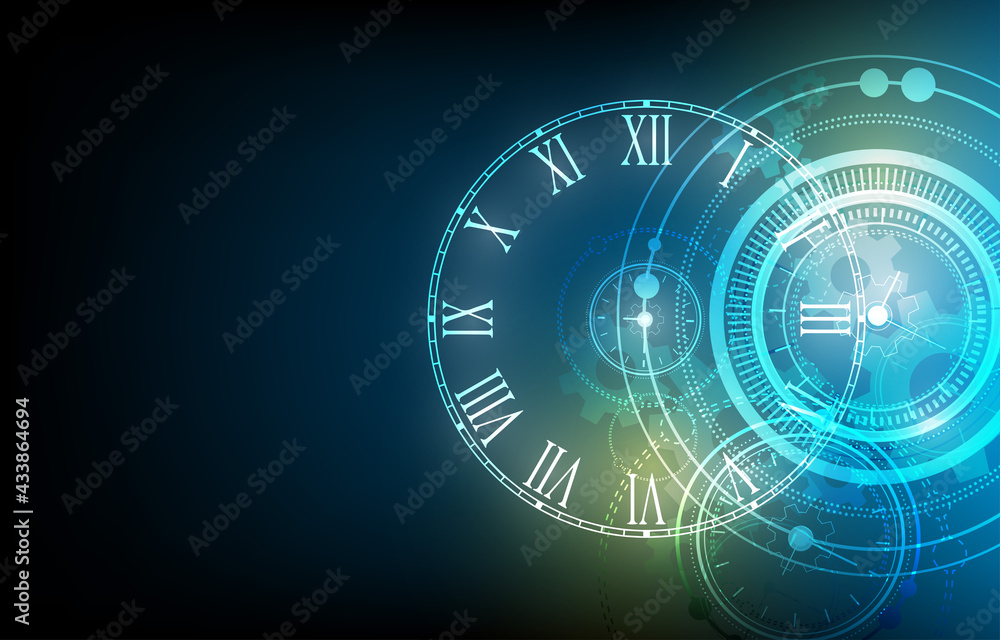 Vector technology clock wallpaper.futuristic background Stock Vector