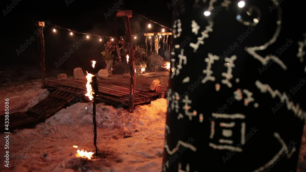 Black barrel that glows with ancient viking rune symbols. Night, low ...