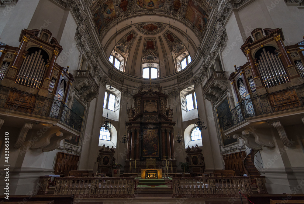 Salzburg, Austria, October 2018 - beautiful view of the interior of of Dom zu Salzburg (Salzburg's Cathedral)