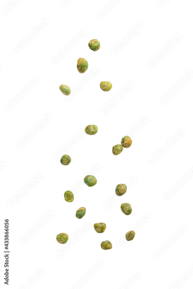 Salted green peas falling isolated on white background with clipping path. Salted green peas falling isolated on white background with clipping path.