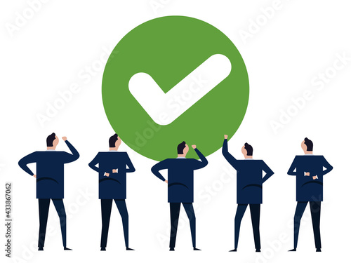 agree green check mark choice choose vote by businessmen team together success good choice ok