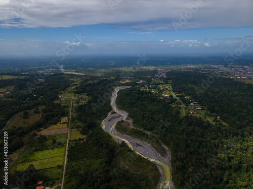 Beautiful aerial view of the Guapiles town and river in Limon Costa Rica photo